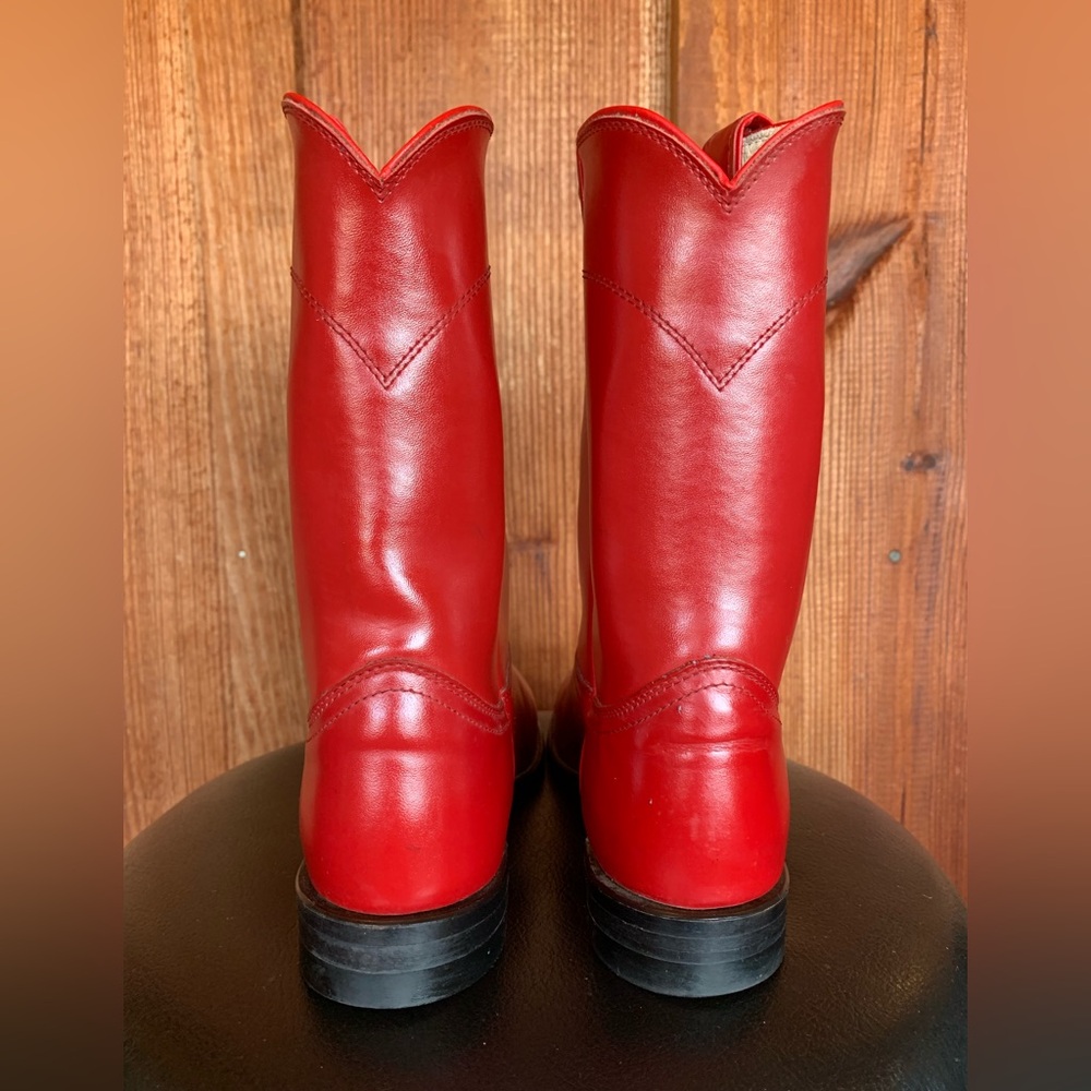 Vintage Justin Roper Red Leather Classic Boots Women’s Size 9B - Picture 9 of 14